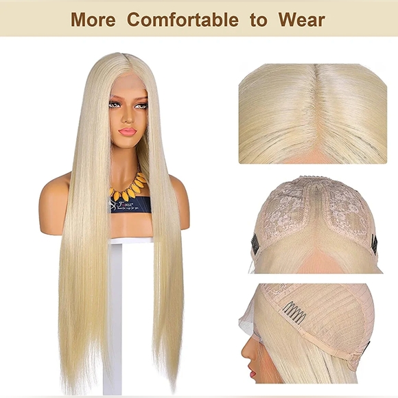 30 Inches Blond Wig Natural Hairline 4.5" Deep Part Transparent Lace - Picture 5 of 7